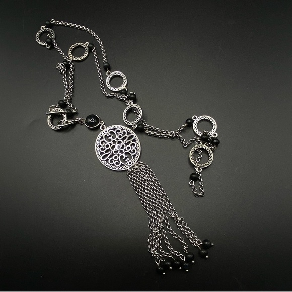 LIA SOPHIA Silver Tone Tassel Toggle Clasp Necklace Detachable Pendant Long - Picture 11 of 11